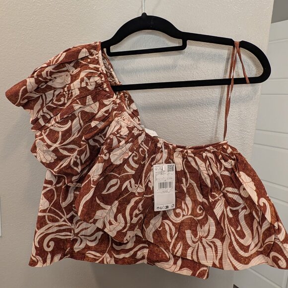 Mango One Shoulder Ruffle Floral Crop Top NWT Size - Picture 1 of 1